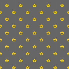 Crown wide line style geometric sparse seamless pattern background. Golden color stylized minimalistic cornered crown on the gray background cloth texture.