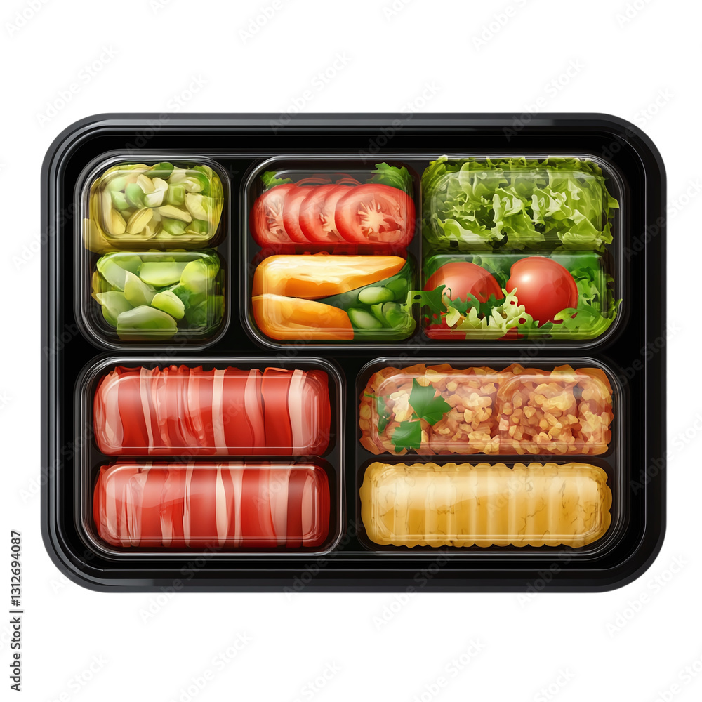 Poster bento box with stackable layers isolated on transparent background