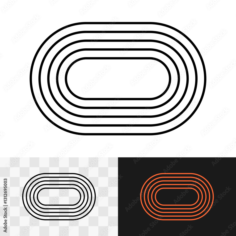 Wall mural stadium rounded square black line simple icon with running lines. oval race track top view simple sy