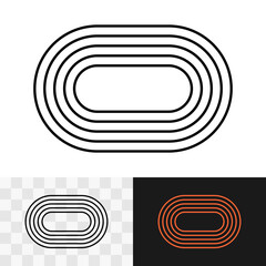 Stadium rounded square black line simple icon with running lines. Oval race track top view simple symbol. Editable stroke.