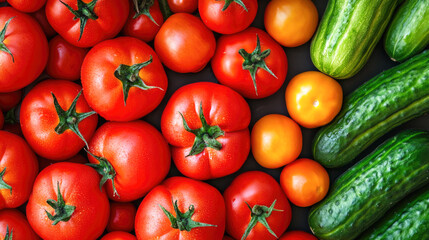 Fresh tomatoes and cucumbers: a vibrant display of red and green vegetables