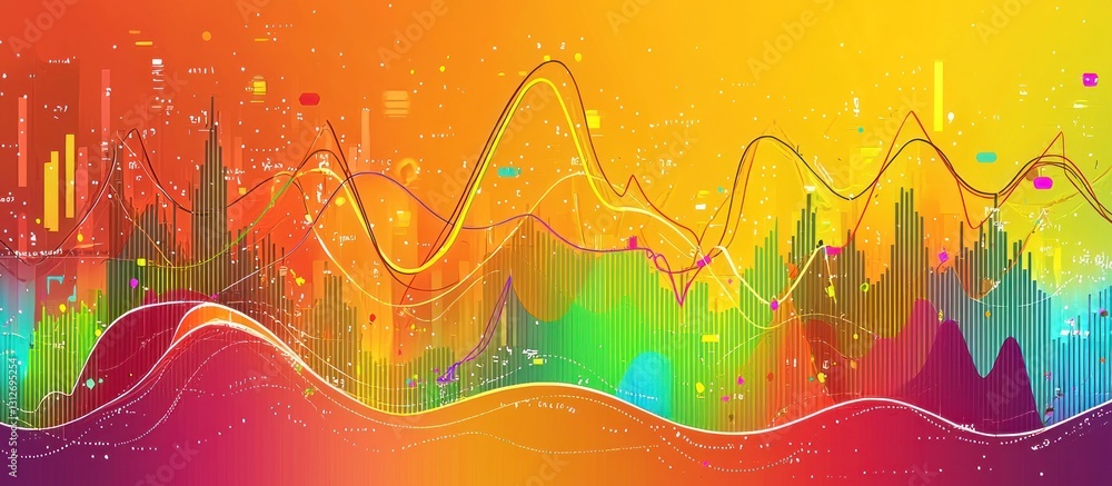 Poster vibrant data visualization: abstract chart of dynamic growth and market trends