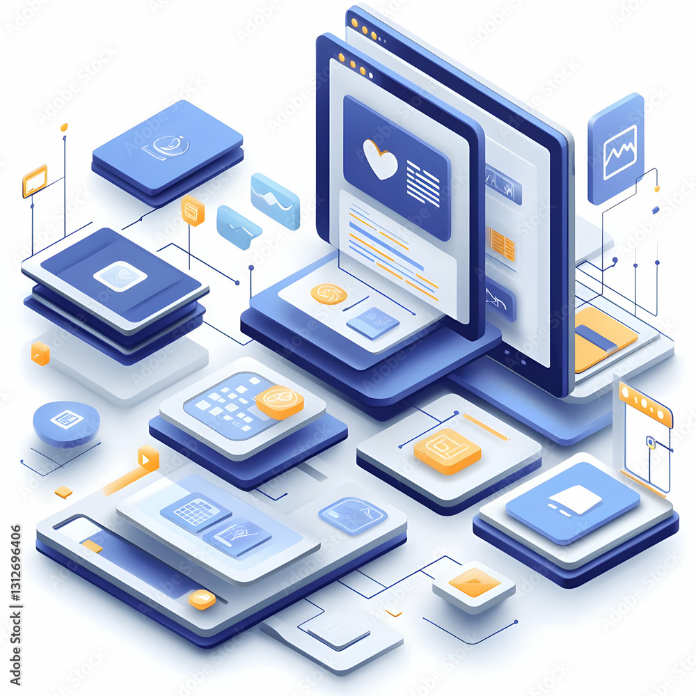 Poster abstract digital interface with modern icons and web elements