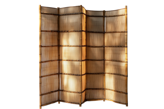 Decorative bamboo room divider enhancing interior design in modern living space during daylight hours