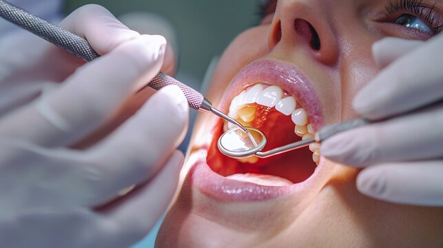 Dentist providing emergency dental care to a patient in a well equipped clinic