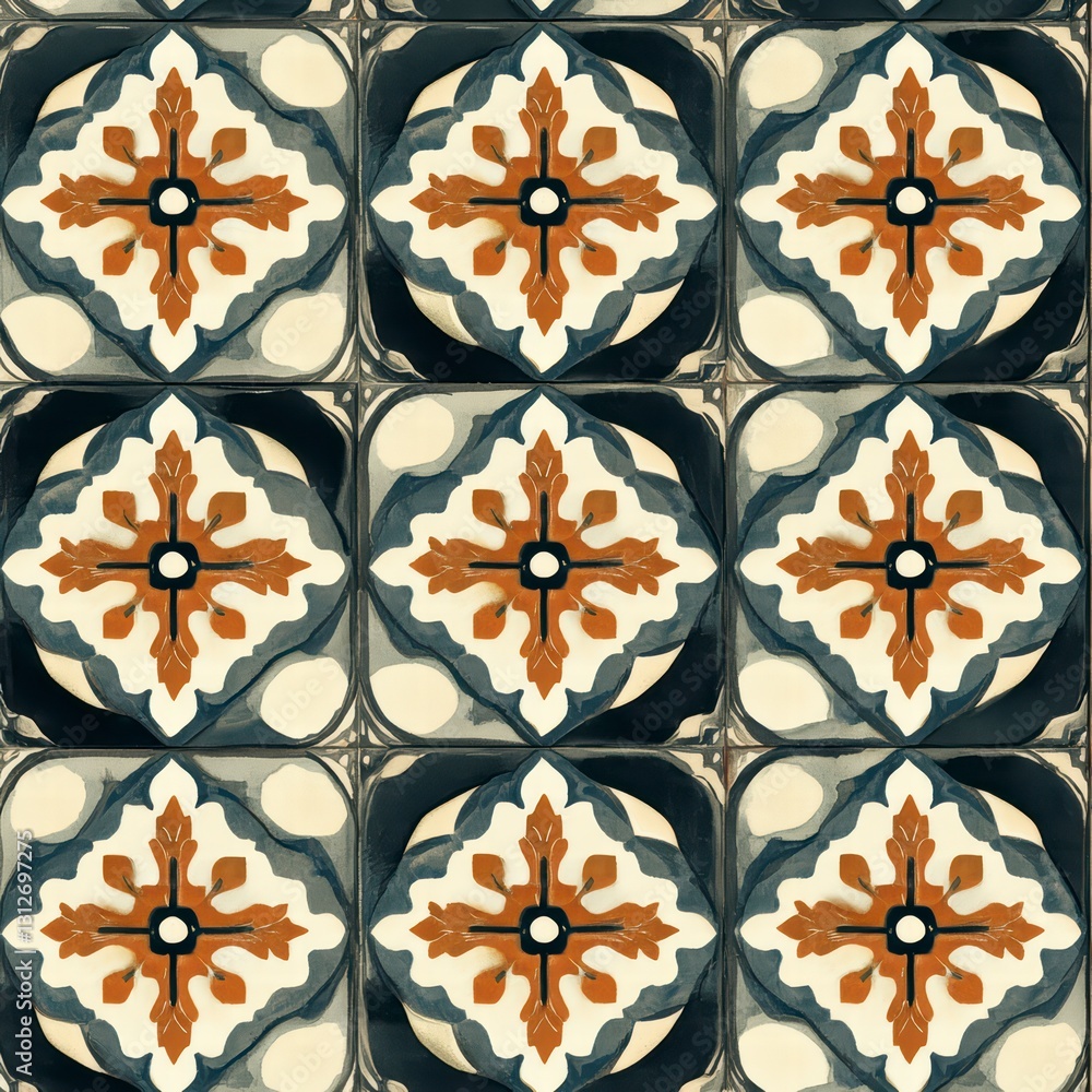 Poster tile patterns: a visually appealing, close-up shot of a repeating tile pattern, perfect for design, 