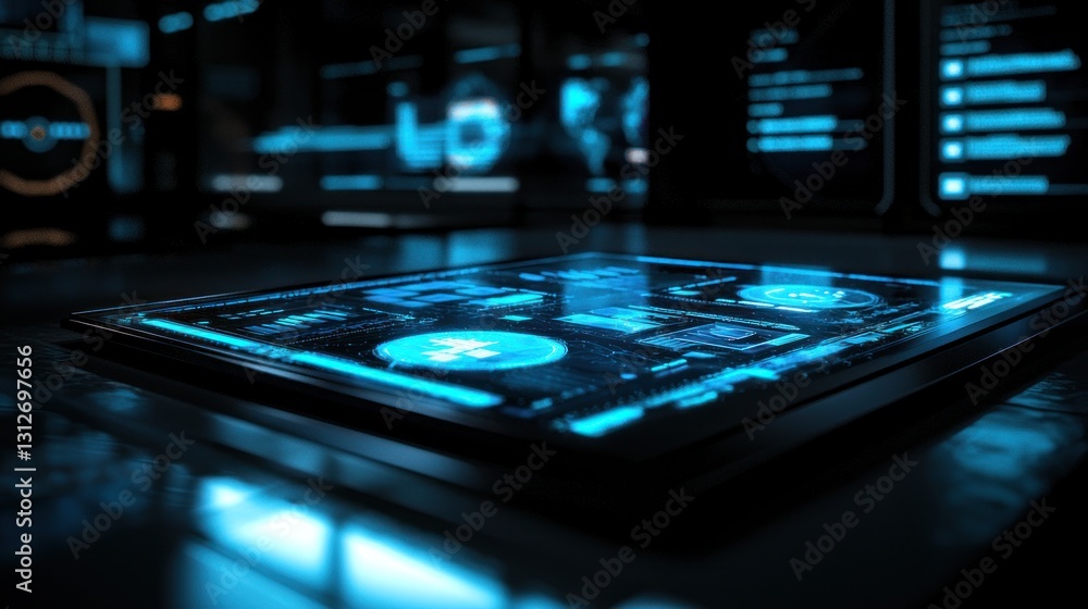 Poster futuristic technology interface: a holographic display of data and information