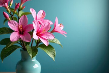 Obraz premium Pink and blue flowers in full bloom in a vase, tree, flower