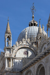 St Mark's Basilica (Basilica di San Marco), ornamental facade, Venice, Italy.