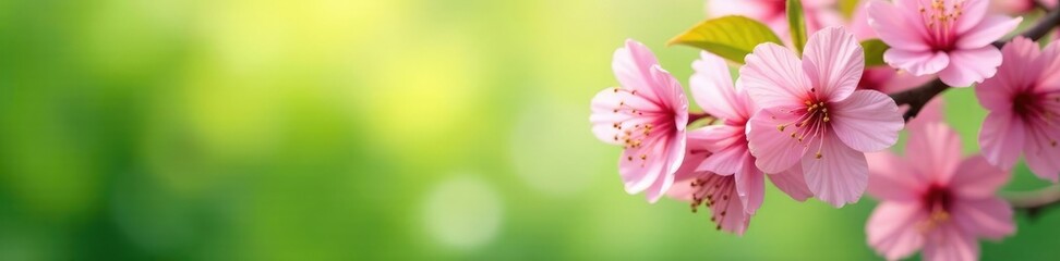 Pink cherry blossoms against a soft light green garden background, pink blossoms, nature, landscape