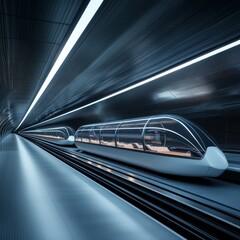 Fototapeta premium Underground hyperloop transportation station with sleek, glass-covered tubes