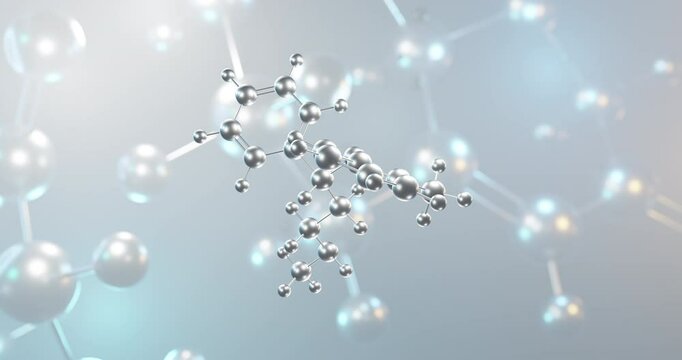 Atomoxetine rotating 3d molecule, molecular structure of norepinephrine reuptake inhibitor, seamless video