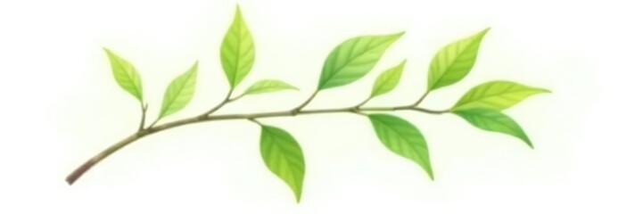 Single branch with leaves isolated on white background, pure white, tree part, nature