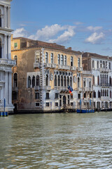 Grand Canal, historic decorative tenement houses by the water, Venice, Italy