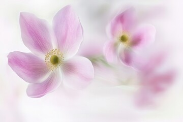 Soft Focus of Pink Anemone Flowers with Delicate Petals in Serene Setting