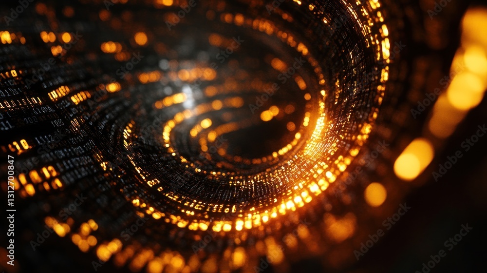 Aufkleber abstract digital vortex: binary code in a glowing orange spiral
