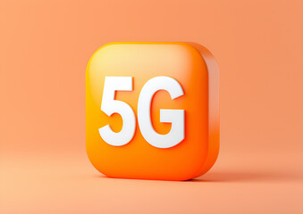 Symbol 5G na pomarańczowym tle – nowoczesna technologia sieci mobilnej piątej generacji i szybka transmisja danych