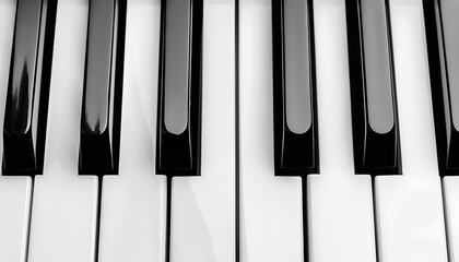 Zbliżenie klawiszy fortepianu w klasycznej czarno-białej tonacji, detal instrumentu muzycznego w eleganckim ujęciu
