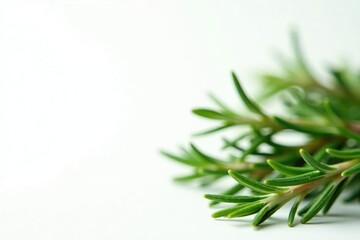 Obraz premium Sprigs of rosemary against a clean white backdrop, ornamental, foliage