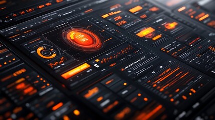 Display showing many interface elements with orange and black colors