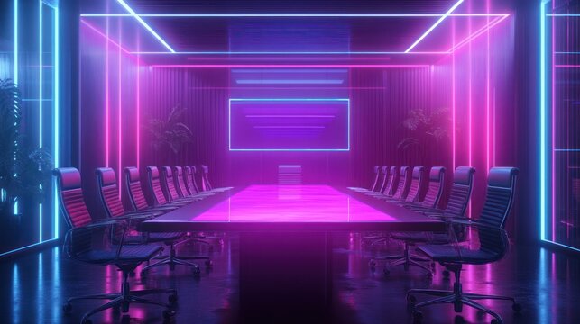 Neon-Lit Conference Room: A Futuristic Meeting Space