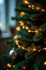 Twinkling garlands on the branches of the Christmas tree, garlands, tree