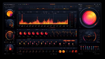 Futuristic software interface displaying data visualizations and control elements