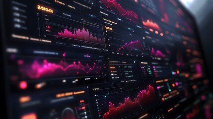 A digital display shows many graphs with data visualizations