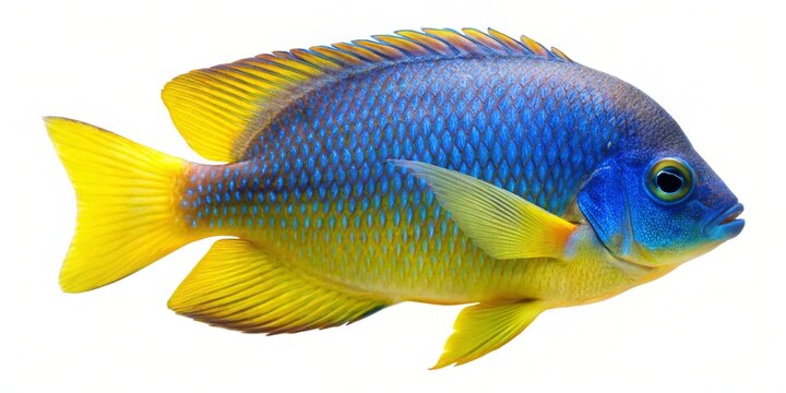 yellowtail damselfish isolated on white background