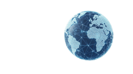 Rotating globe showing interconnected world on transparent background