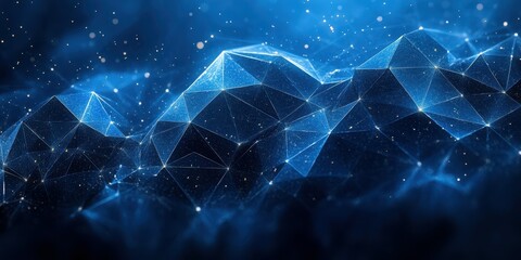 Vibrant blue geometric patterns create a mesmerizing visual experience in a futuristic digital landscape