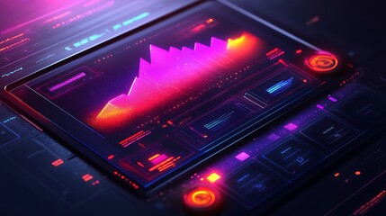 Digital tablet displaying a colorful graph with data visualization