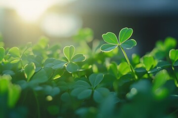 A close-up of green shamrocks, symbolizing good fortune and the St. Patrick's Day celebration Generative AI