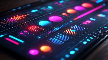 Detailed display of information and colorful interactive data visuals