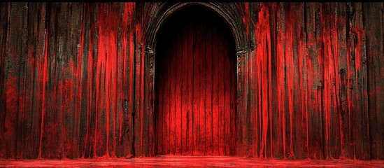 Red curtain stage gothic arch backdrop