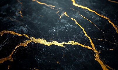 Abstract Dark Background with Gold Veins and Particles