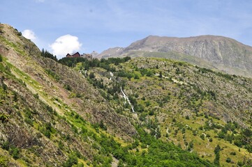 mountain landscape with blue sky, tour of the Ecrins and Oisans Massif, hiking, trek, GR54, Alps,...
