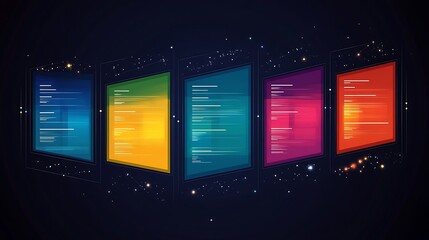 Abstract illustration depicting digital information on colored screens