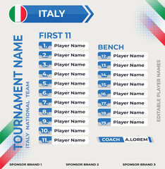Editable Lineup Sheet with Player Names for Italy Team