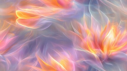 Seamless pattern with colorful abstract fluid texture with smooth flowing shapes in warm hues of orange, pink, and purple on a soft gradient background