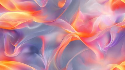 Seamless pattern with colorful abstract fluid texture with smooth flowing shapes in warm hues of orange, pink, and purple on a soft gradient background