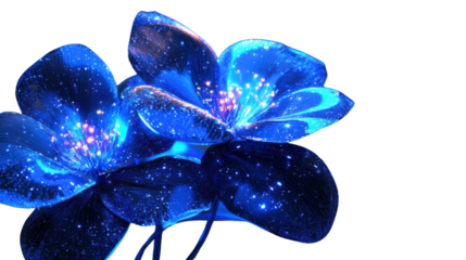 Glowing blue flowers with transparent background creating magical atmosphere