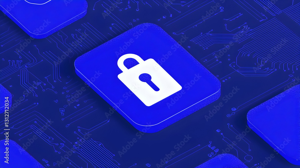 Aufkleber digital security concept with lock icon on blue circuit background