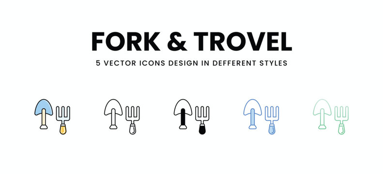 Fork & Trovel vector icons set stock illustration.