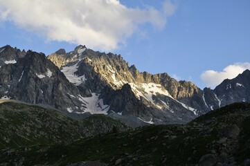 mountains in the snow,  tour of the Ecrins and Oisans Massif, hiking, trek, GR54, Alps, France, summer, holidays.