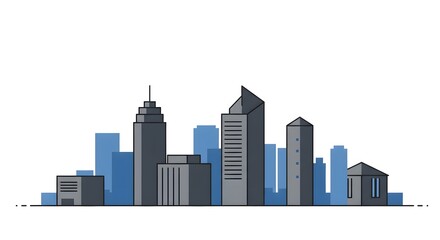 Modern City Skyline with Skyscrapers and Urban Buildings