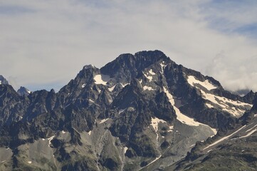 mountains in the snow, tour of the Ecrins and Oisans Massif, hiking, trek, GR54, Alps, France, summer, holidays.