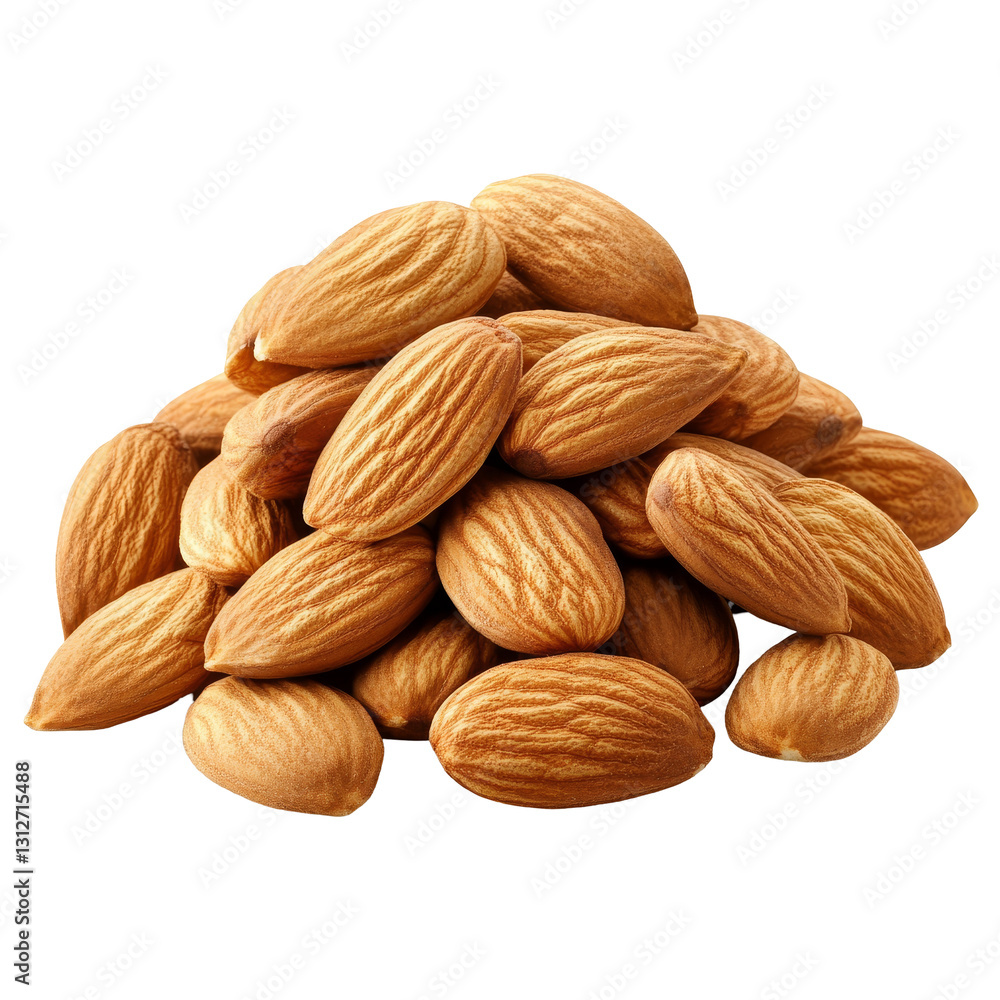 Poster a delightful heap of almonds displayed on a transparent background for a clean and inviting presenta