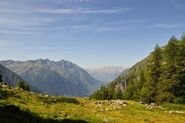 mountain landscape in the summer, panorama, view from the top,  tour of the Ecrins and Oisans Massif, hiking, trek, GR54, Alps, France, holidays.