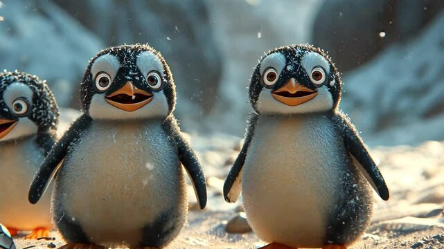 Zwei s&uuml;&szlig;e Pinguine im Schnee